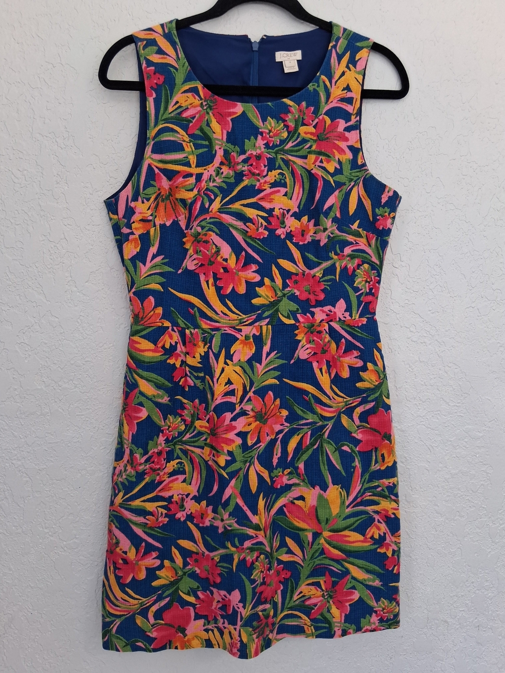 ​J. Crew Blue Pink Floral Sleeveless Shift Dress Cotton Lined Sheath Mini Sz 8